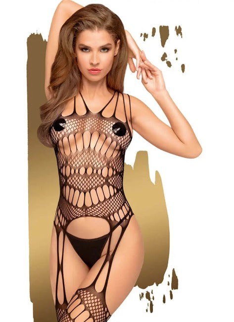 Lingerie Fatal Look Jarretière Fence Net Bodystocking (Noir)