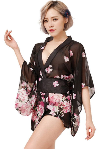 Kimono noir Geisha Paris Hollywood - LOVE STORE PARIS 